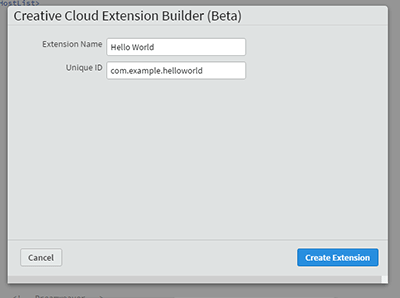 New Creative Cloud Extensionウインドウ